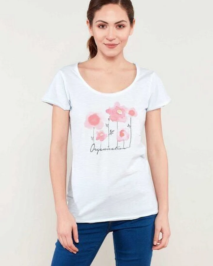 ORGANICATION Bedrucktes T-Shirt aus Bio-Baumwolle mit Blumen Motive
