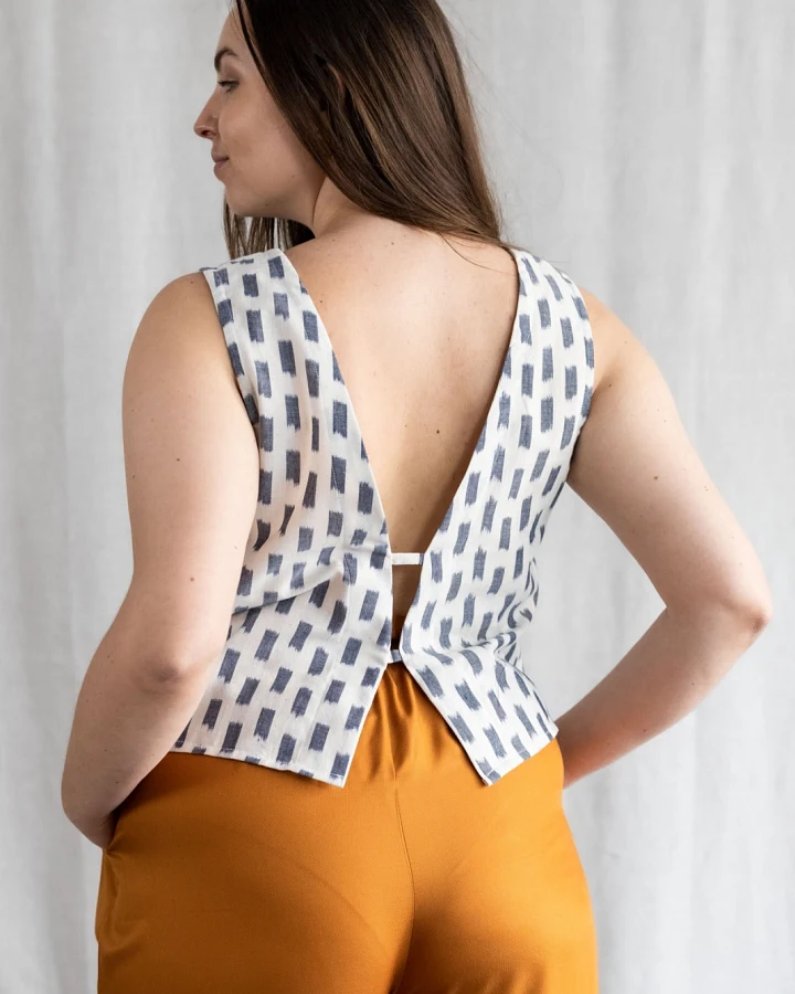Jyoti - Fair Works Damen vegan Top Kiran Ikat Weiß