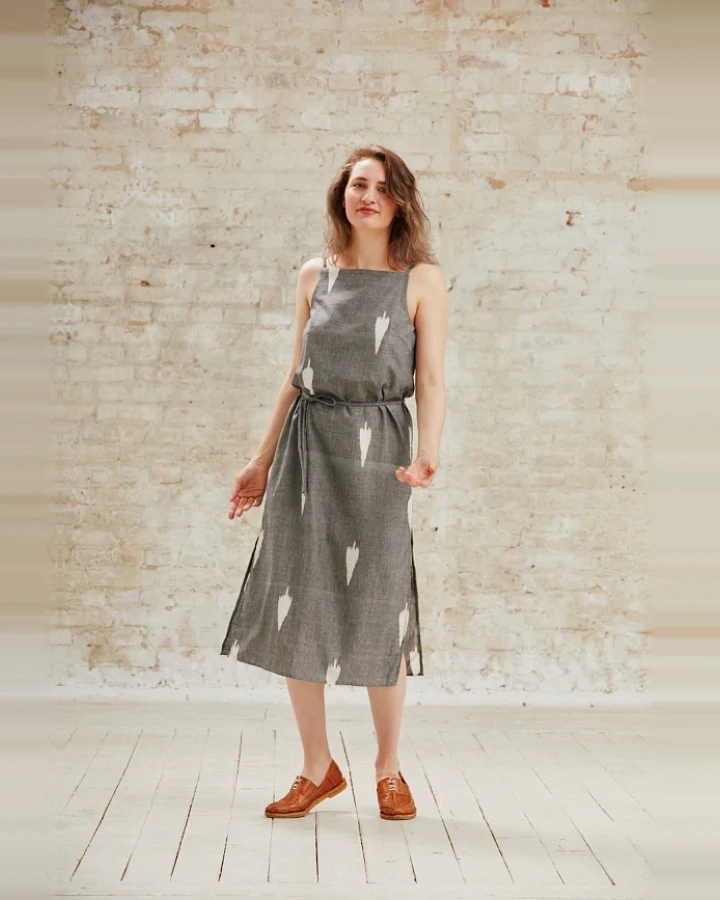 Jyoti Fair Works Damen vegan Kleid Renu Ikat Grau