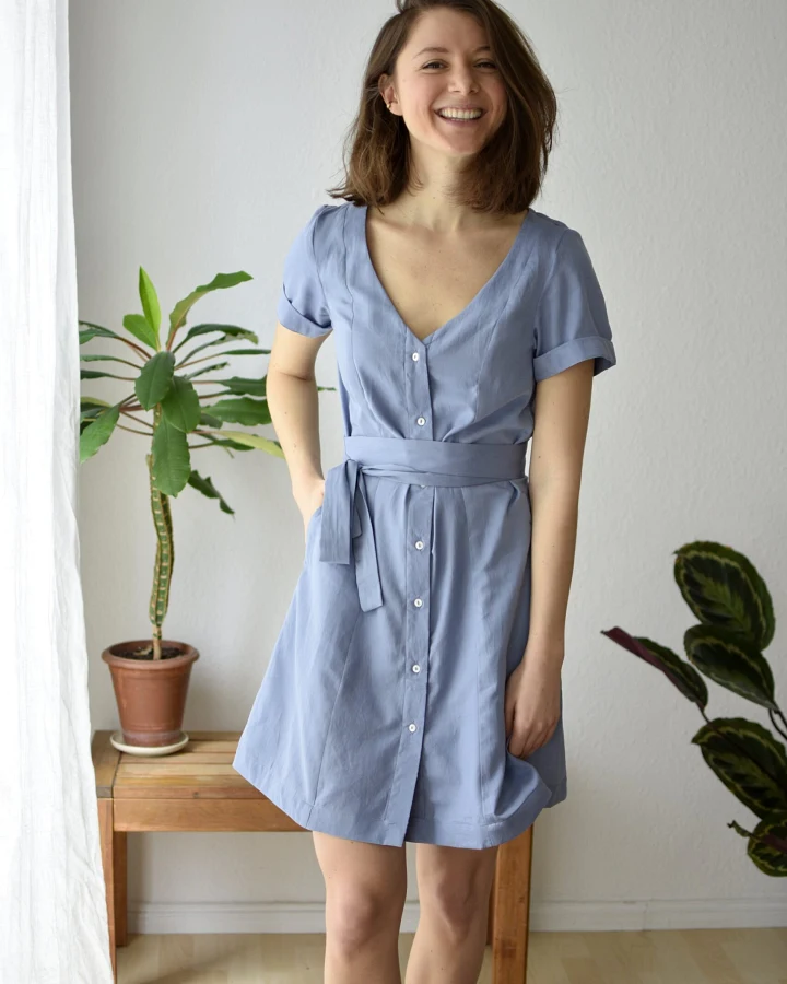 Jyoti Fair Works Damen vegan Sommerkleid Satyani Blau