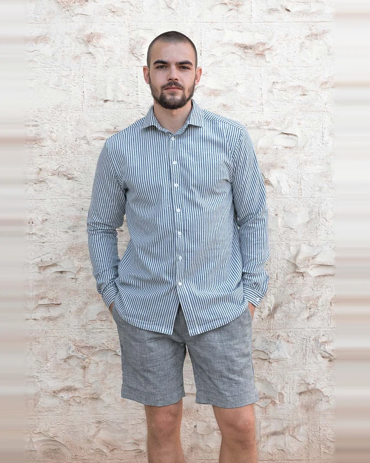 Jyoti Fair Works Herren vegan Hemd Himat Gestreift Blau