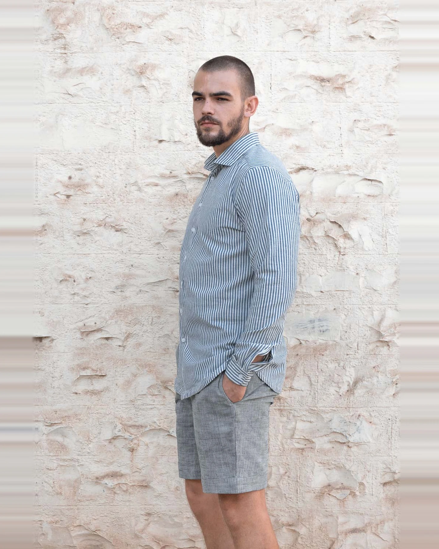 Jyoti Fair Works Herren vegan Hemd Himat Gestreift Blau – Ansicht 2
