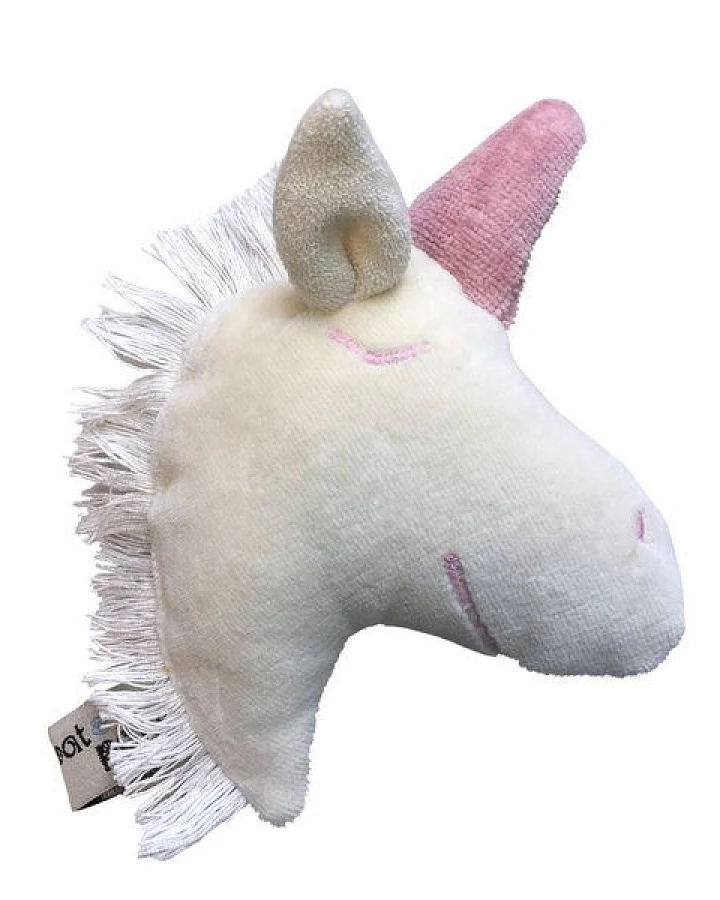 Pat und Patty Kuscheltier Greifling mit Rassel "Einhorn" Kopf , 100 % Baumwolle-kbA