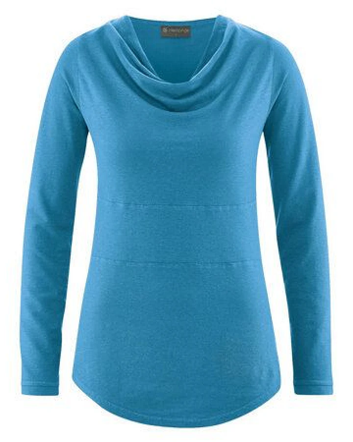 HempAge Damen Langarmshirt mit Wasserfallkragen Hanf/Biobaumwolle