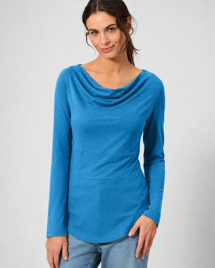 HempAge Damen Langarmshirt mit Wasserfallkragen Hanf/Biobaumwolle