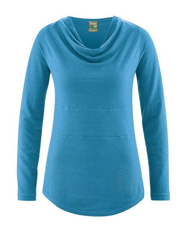 HempAge Damen Langarmshirt mit Wasserfallkragen Hanf/Biobaumwolle