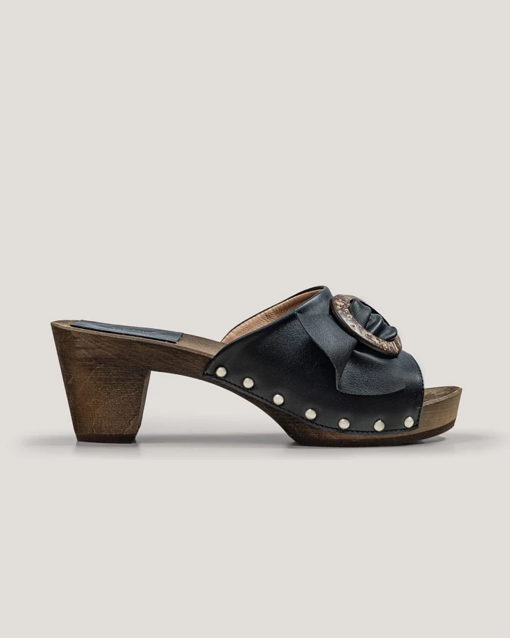 AGAZI Damen vegan Clogs Kokosnuss Schüchtern Veganes Öko-Leder Schwarz