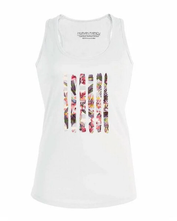Human Family Racerback Tanktop - Shine "Floral Stripes" in weiss