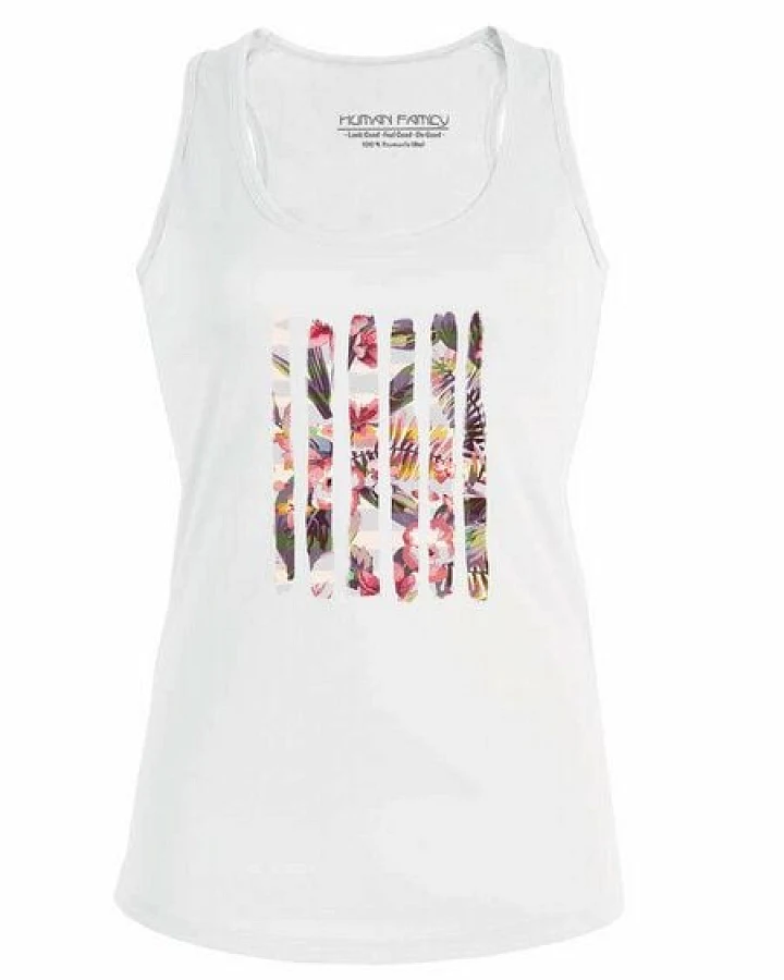 Human Family Racerback Tanktop - Shine "Floral Stripes" in weiss