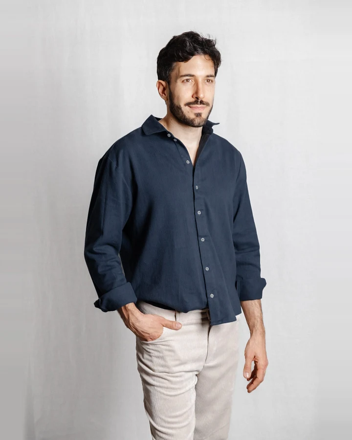 Jyoti Fair Works Herren vegan Hemd Nakshita Grau Blau