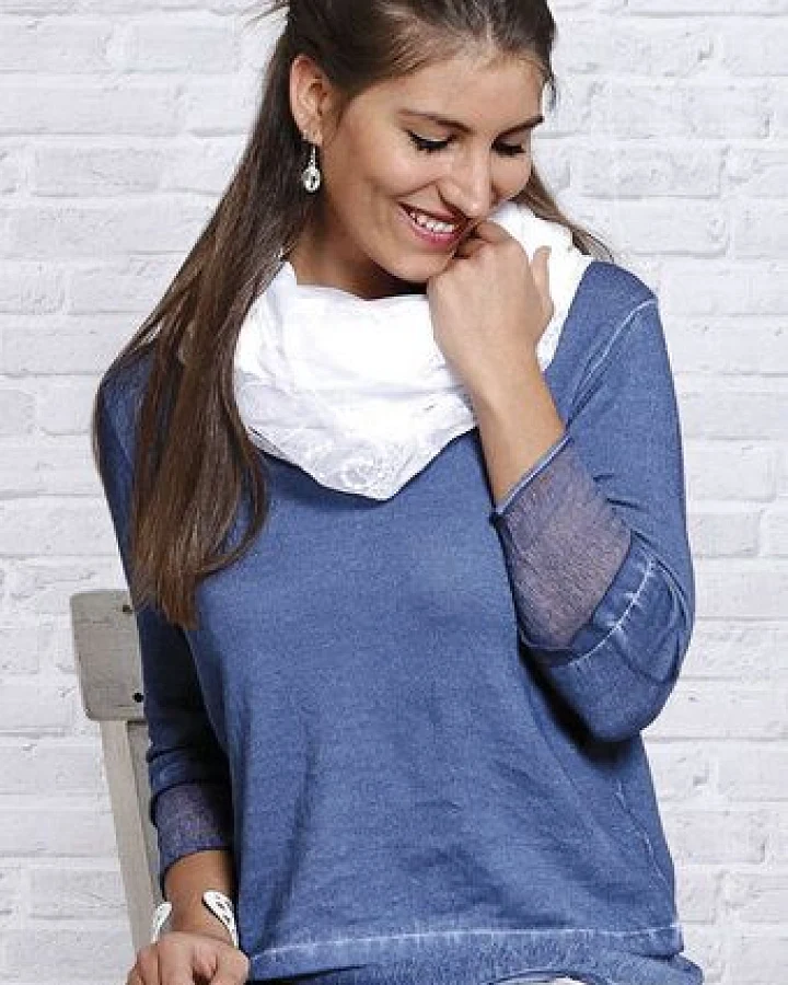 The Spirit of OM Strick-Pulli mit Seide jeansblau