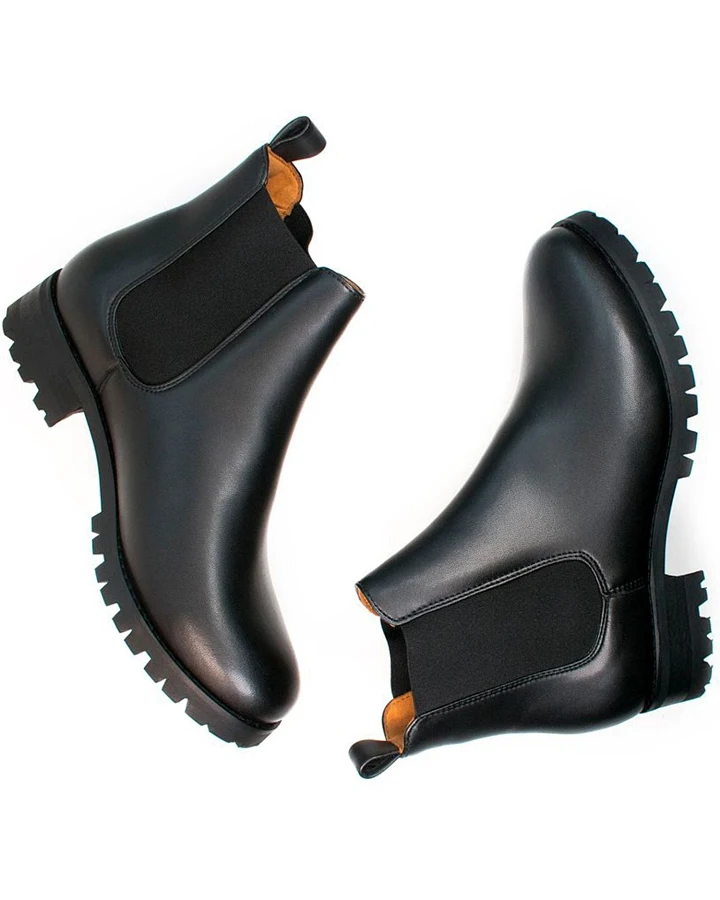 Will's Vegan Store Damen vegan Chelsea Boots Damen Wide Fit Luxe Deep Tread Schwarz