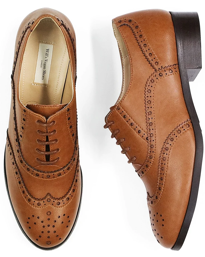 Will's Vegan Store Herren vegan Schuhe Herren Oxford Brogues Wide Fit Tan