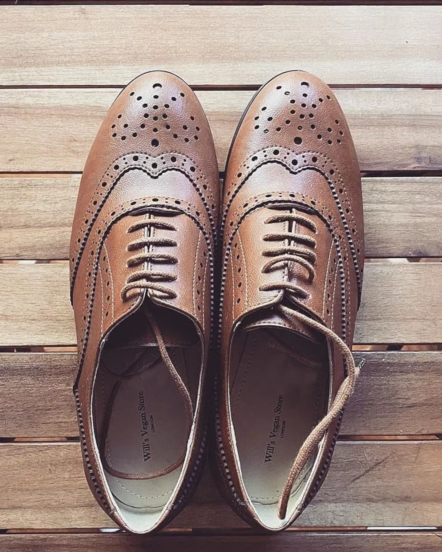Will's Vegan Store Herren vegan Schuhe Herren Oxford Brogues Wide Fit Tan – Ansicht 2