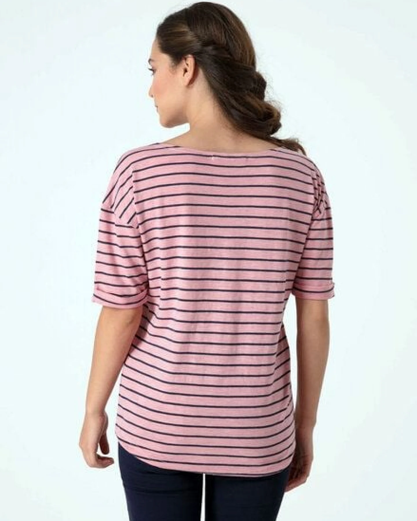 ORGANICATION Gestreiftes T-Shirt mit 1/2 Arm und längerem Rückenteil – Ansicht 4