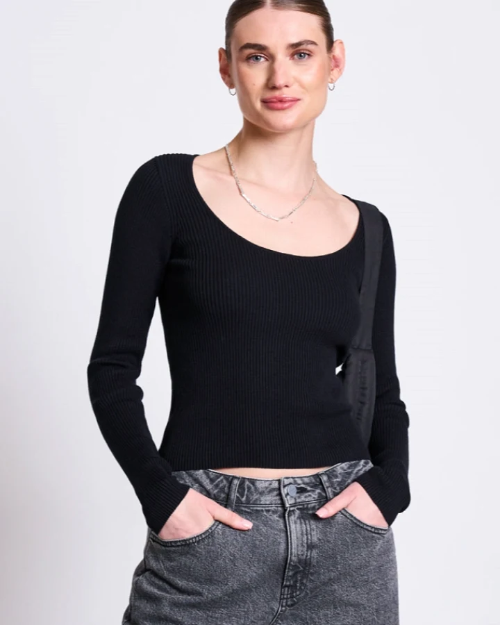 JAN 'N JUNE Damen vegan Langarm-Strickjacke Tige Schwarz