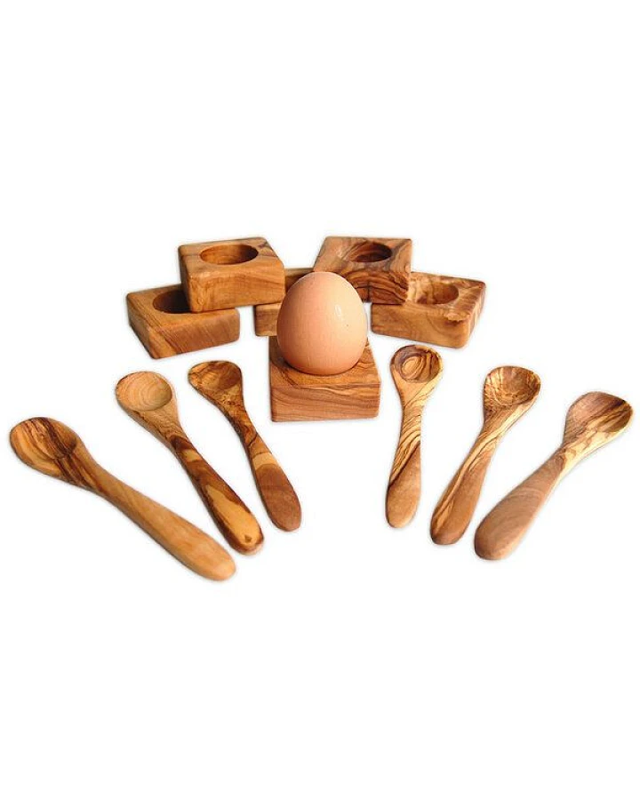 Olivenholz erleben 6er Set Eierbecher Troué inkl. 6 Eierlöffel