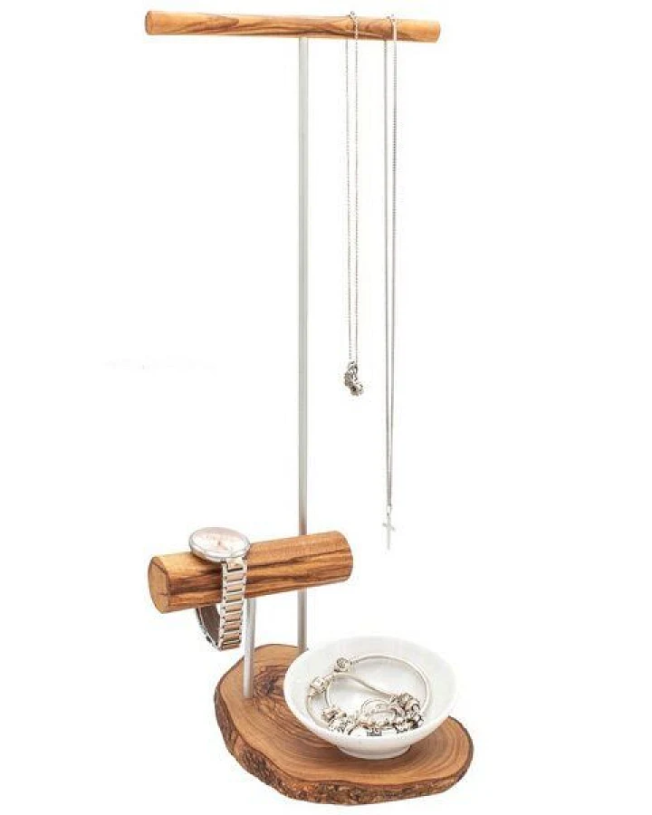 Olivenholz erleben Schmuckständer Alma inkl. Porzellanschale für Kleinkram