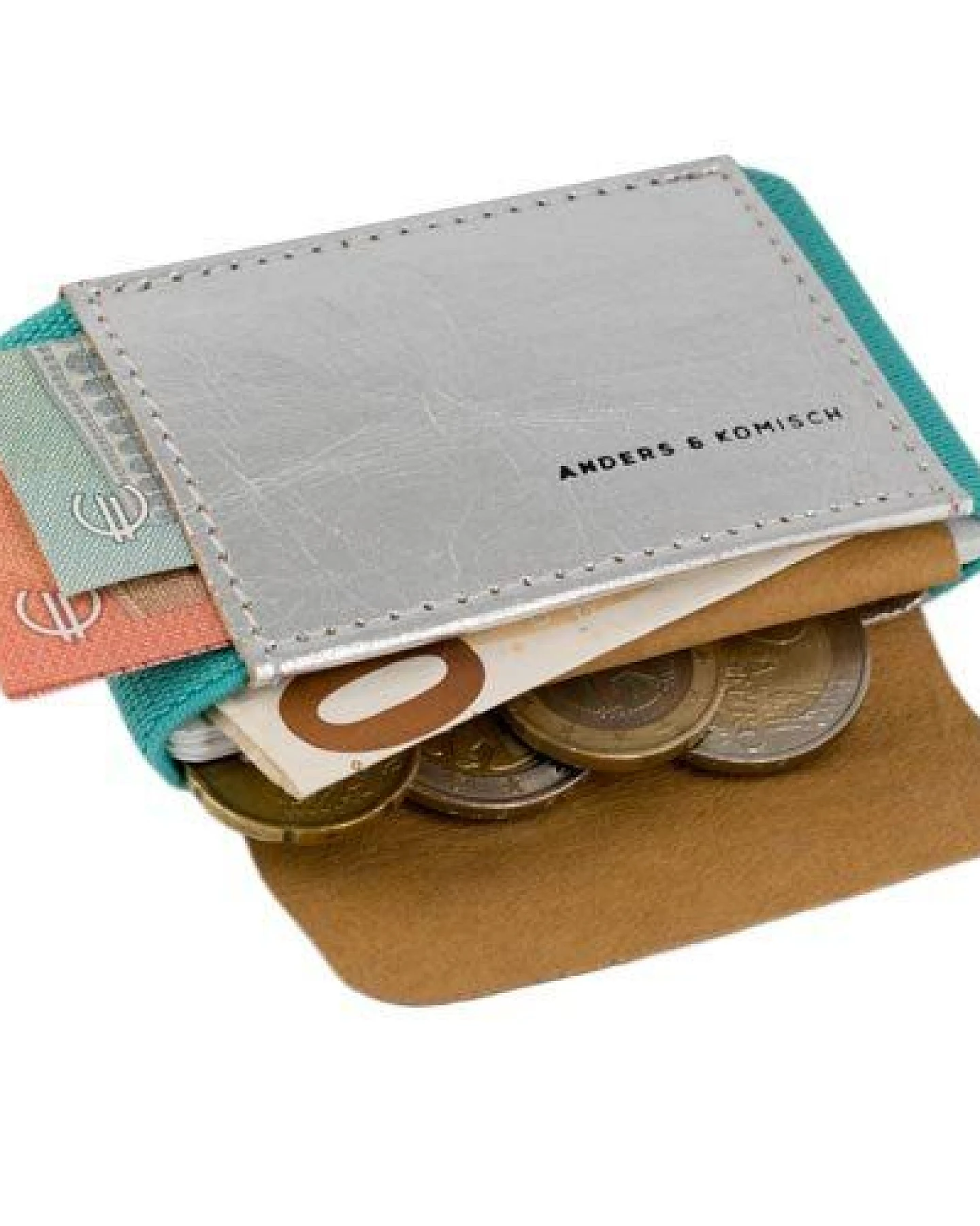 ANDERS & KOMISCH Kleines Portemonnaie mit Münzfach Silber - A&K MINI CLASSIC – Ansicht 4