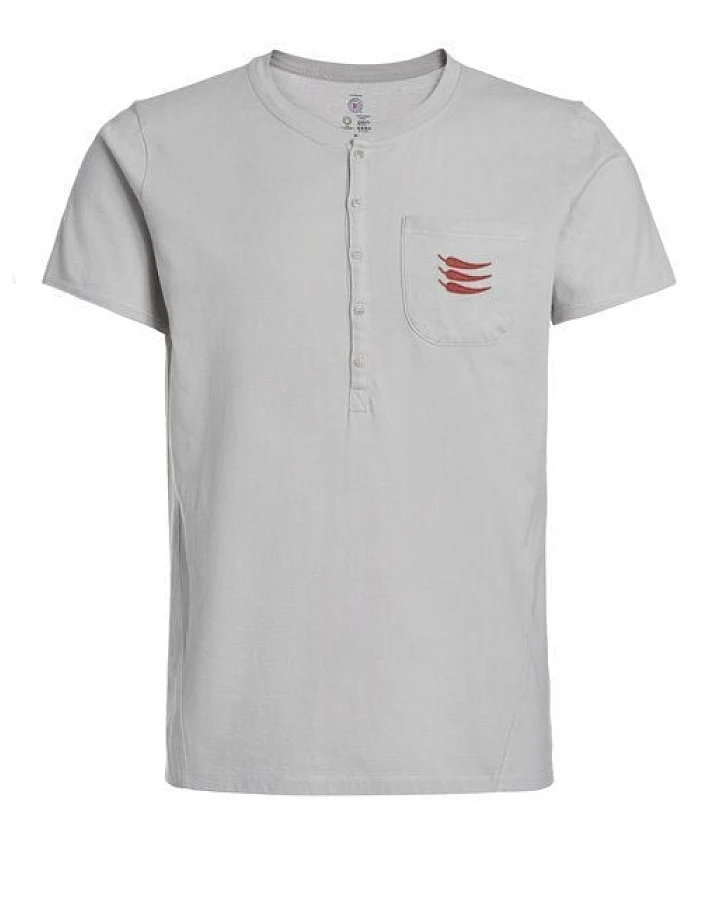 ROCKBODY Herren T-Shirt Sergio Rundhalz Knopfleiste Brusttasche Biobaumwolle
