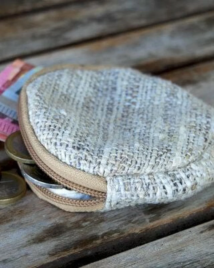 Himal Hemp HH Geldbeutel rund aus Bio-Hanf und Recycle-Sari / Recycle Wolle