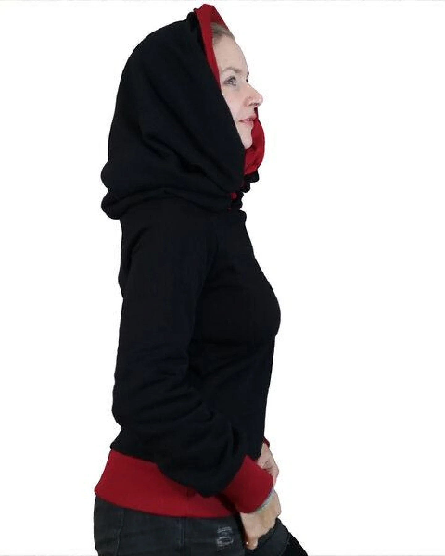 liebewicht Kapuzenpullover KapOn schwarz/rot 2 Längen nach Wahl – Ansicht 2