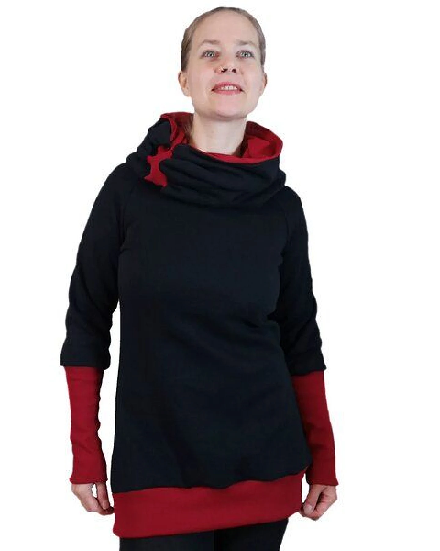 liebewicht Kapuzenpullover KapOn schwarz/rot 2 Längen nach Wahl – Ansicht 2