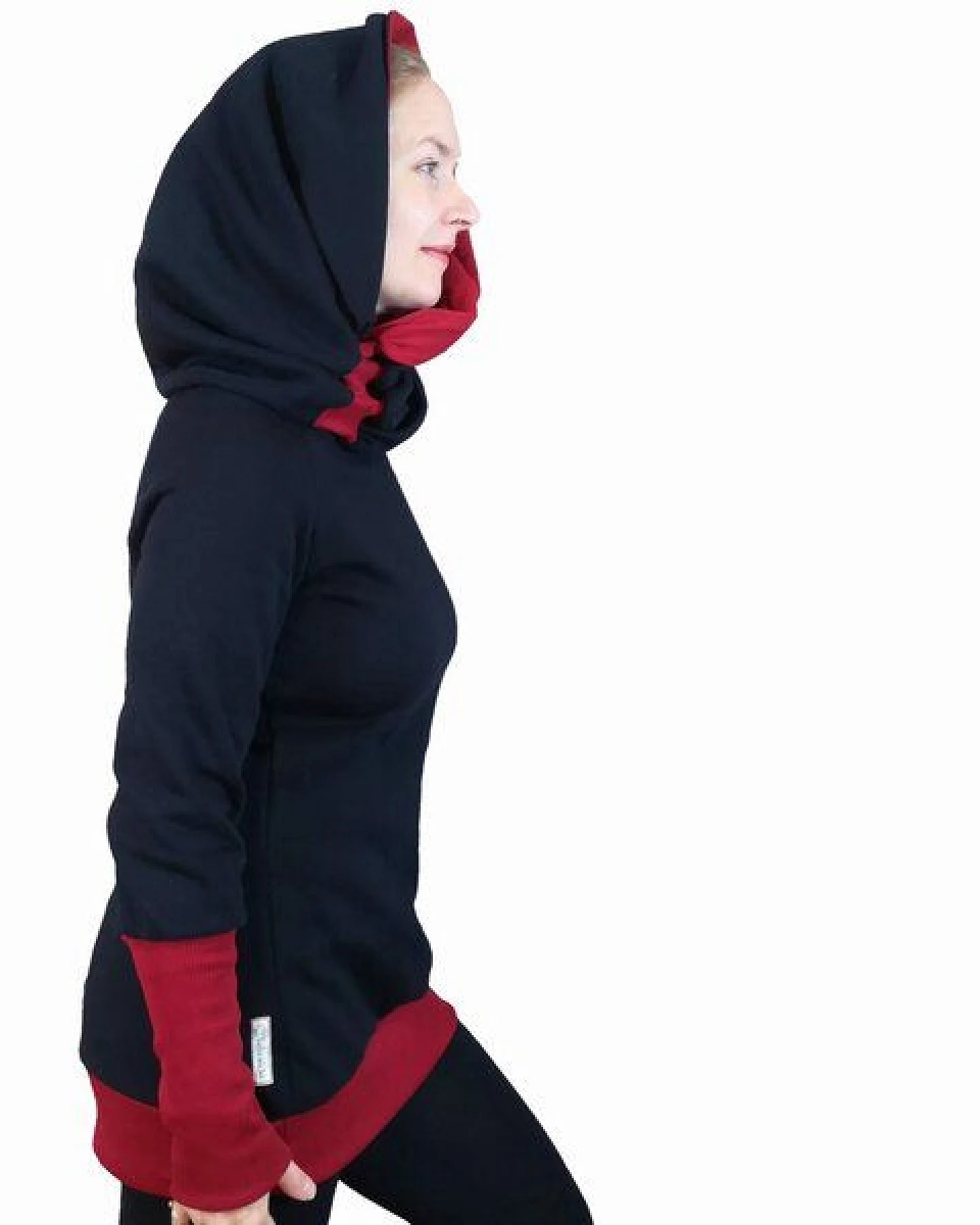 liebewicht Kapuzenpullover KapOn schwarz/rot 2 Längen nach Wahl – Ansicht 3