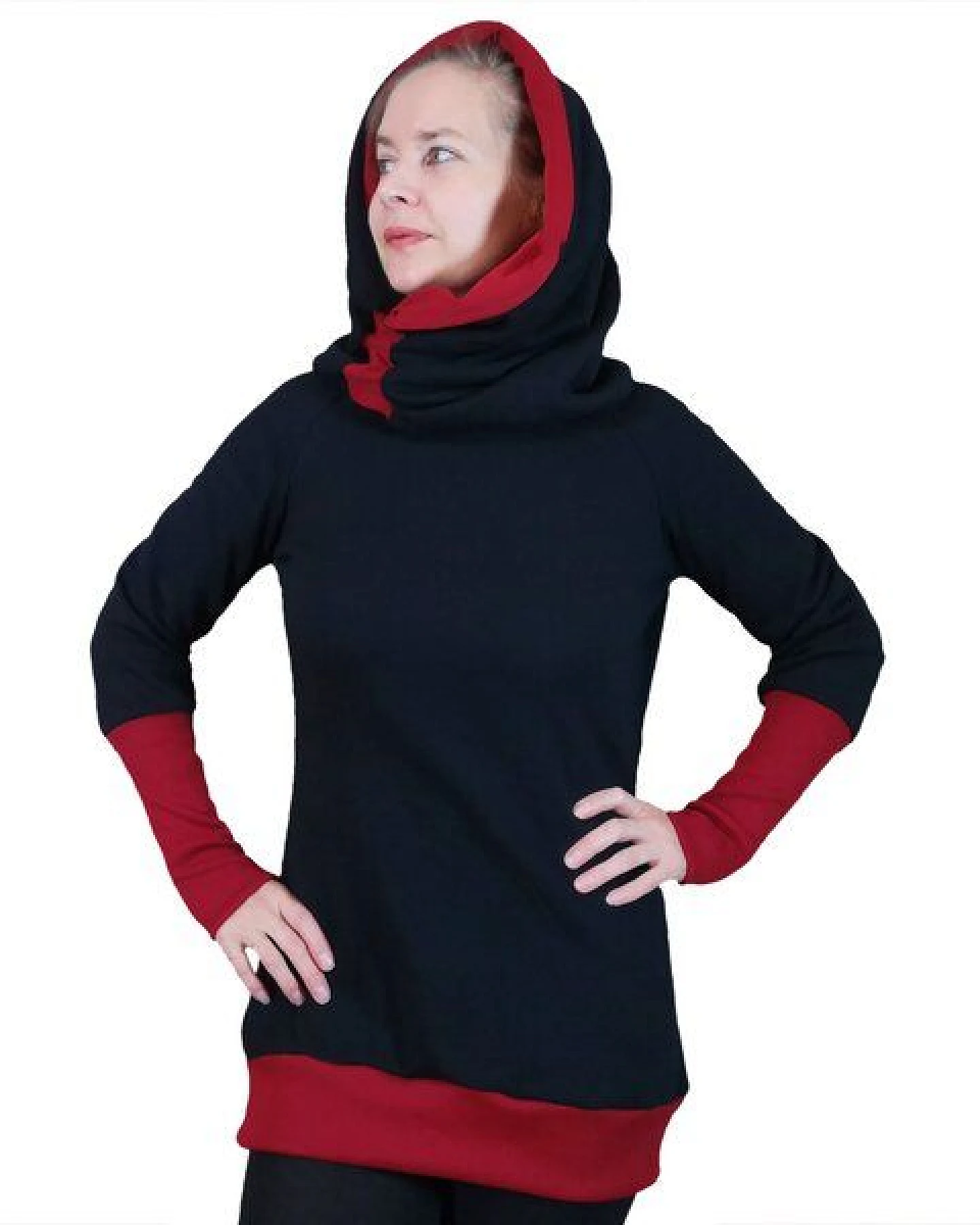 liebewicht Kapuzenpullover KapOn schwarz/rot 2 Längen nach Wahl – Ansicht 2