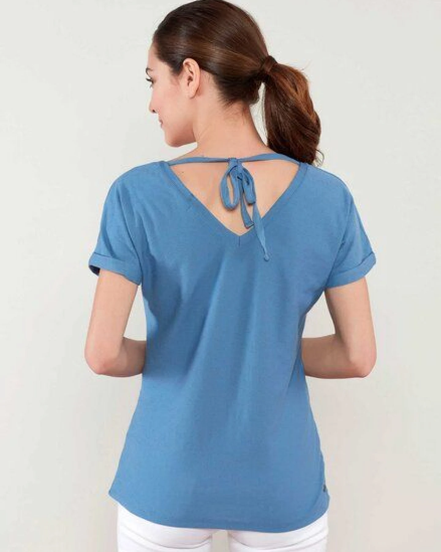 ORGANICATION Jersey Jacquard Top mit Bindeband im Nacken – Ansicht 2
