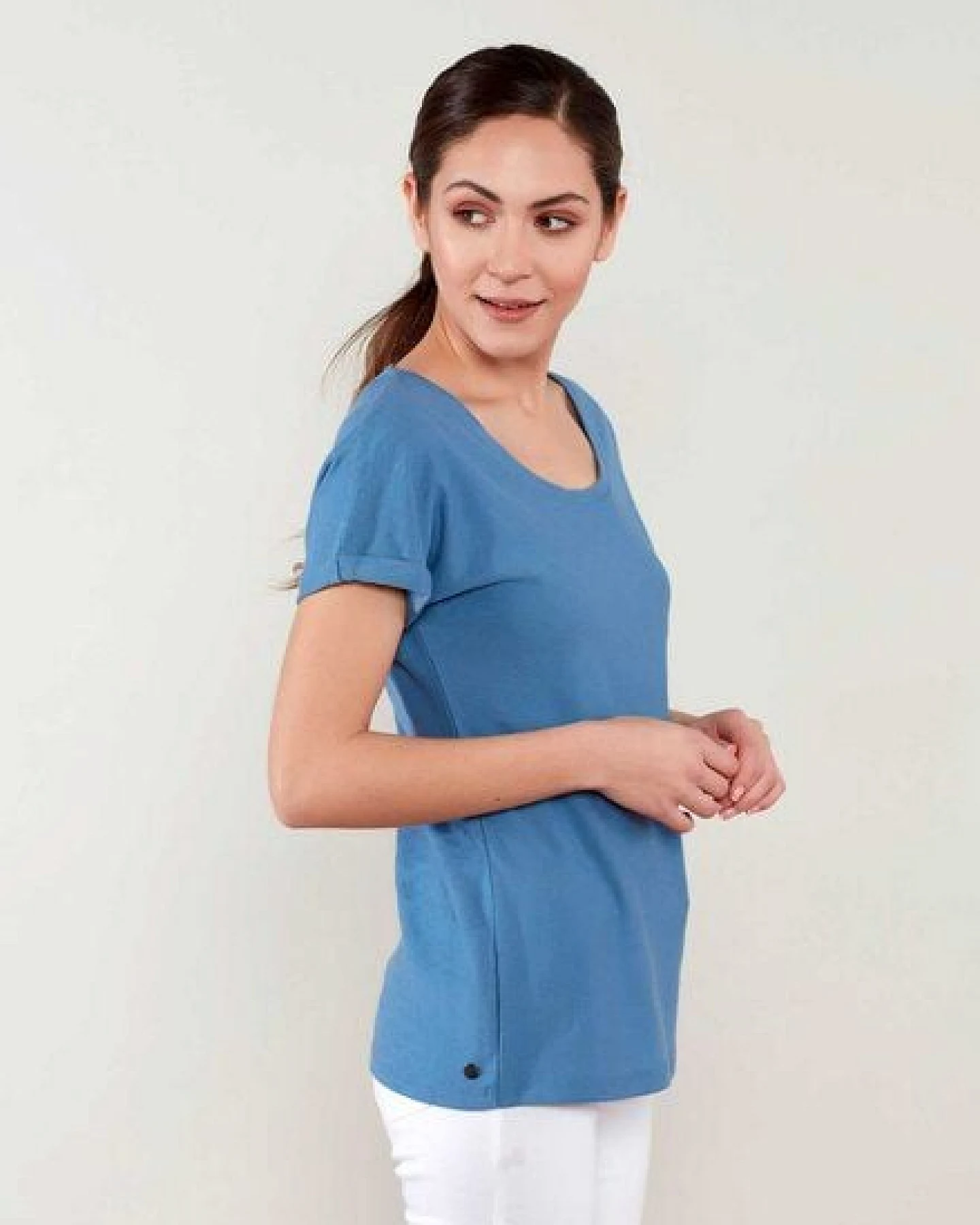 ORGANICATION Jersey Jacquard Top mit Bindeband im Nacken – Ansicht 4