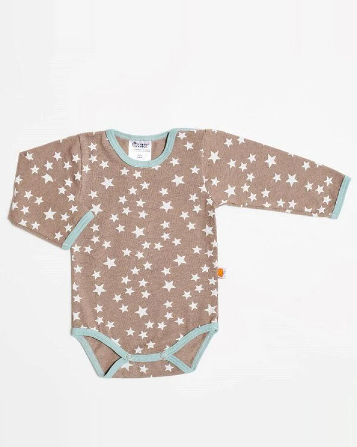 Cheeky Apple Langarm Body "Stars taupe" aus 95% Bio-Baumwolle, 5% Elasthan