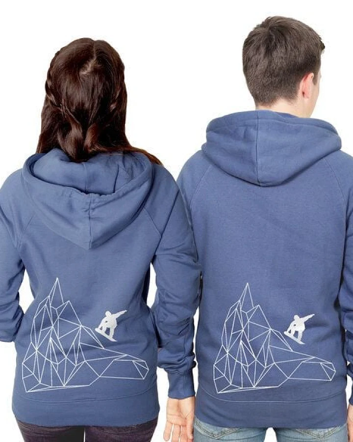 HANDGEDRUCKT "Origamipiste" Unisex Zip Hoody reine Baumwolle (kbA)
