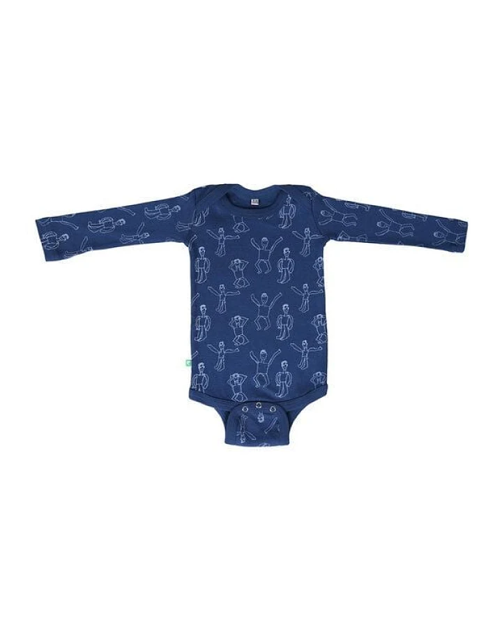 Kipepeo-Clothing Langarmbody Baby Body aus Bio-Baumwolle „Dansi“ blau