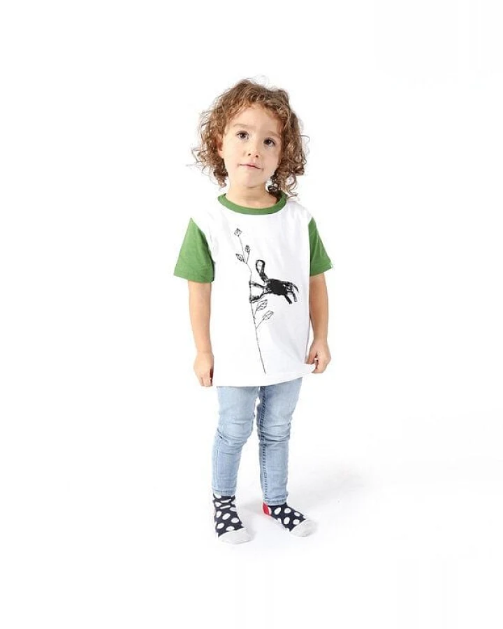 Kipepeo-Clothing Kinder T-Shirt aus Bio-Baumwolle mit Brustprint „Monkey" weiss