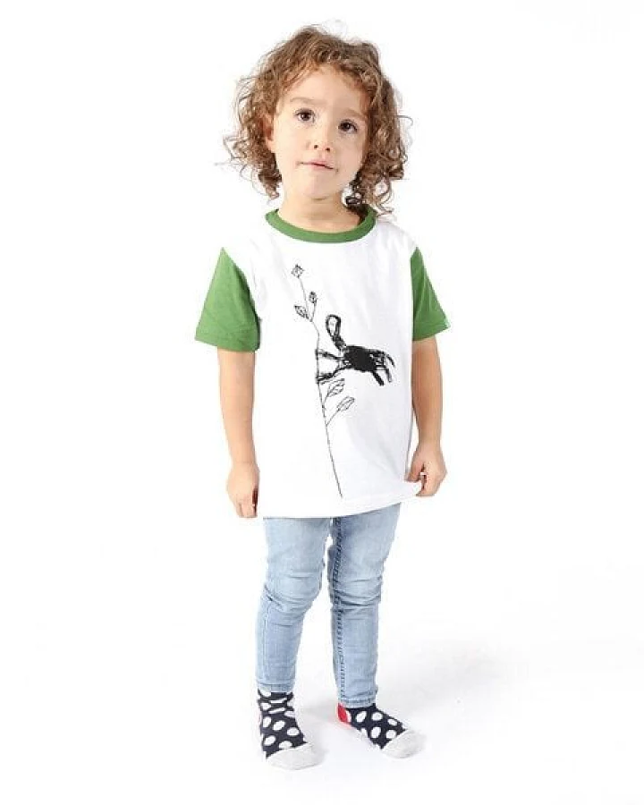 Kipepeo-Clothing Kinder T-Shirt aus Bio-Baumwolle mit Brustprint „Monkey" weiss