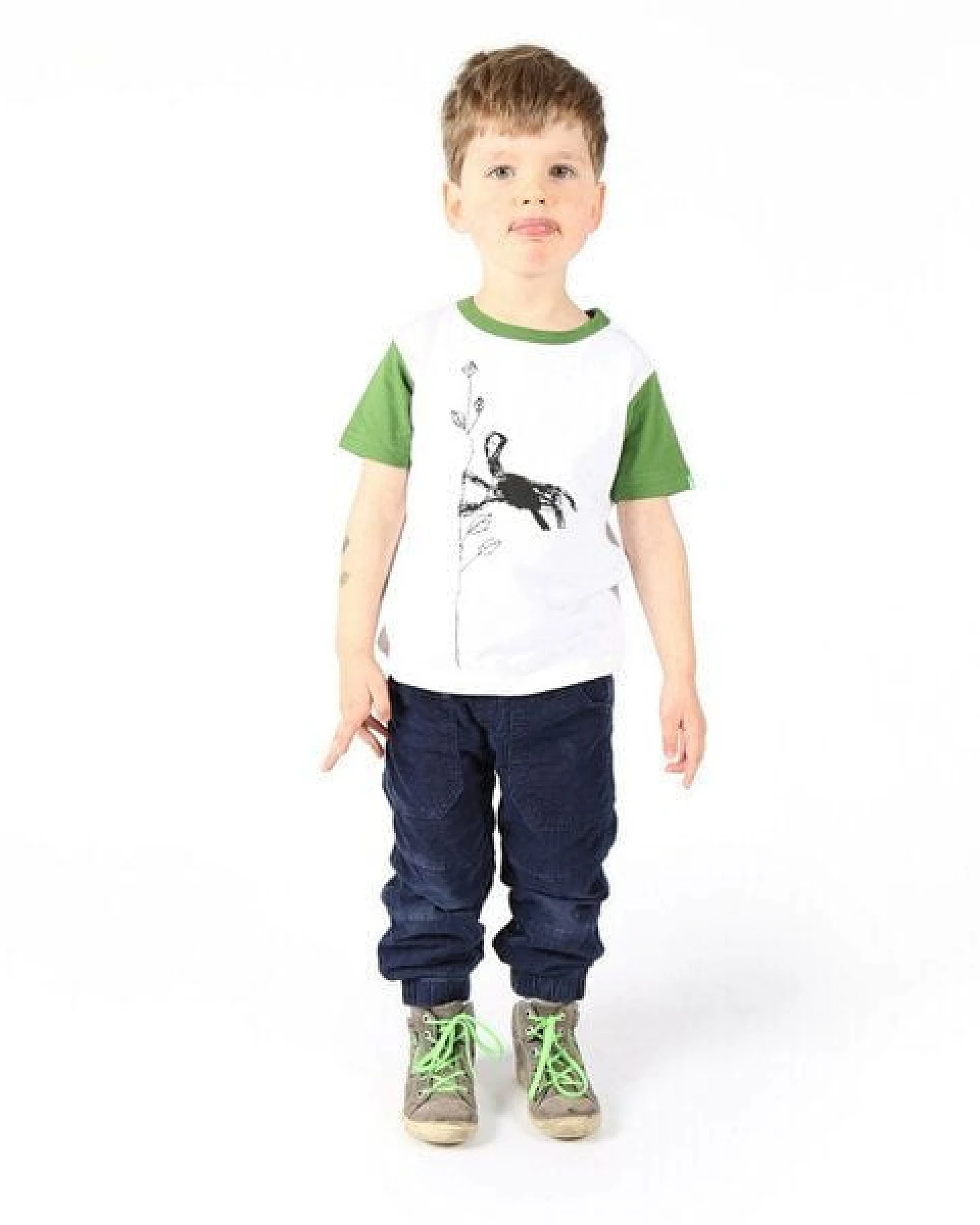 Kipepeo-Clothing Kinder T-Shirt aus Bio-Baumwolle mit Brustprint „Monkey" weiss – Ansicht 4