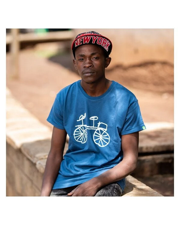 Kipepeo-Clothing Herren T-Shirt aus Bio-Baumwolle FAHRRAD blau Made in Africa