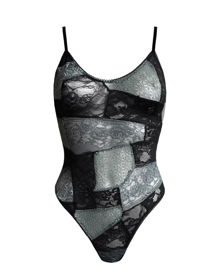 Anekdot Damen vegan Bodysuit Bouquet Jade Schwarz & Hellgrün