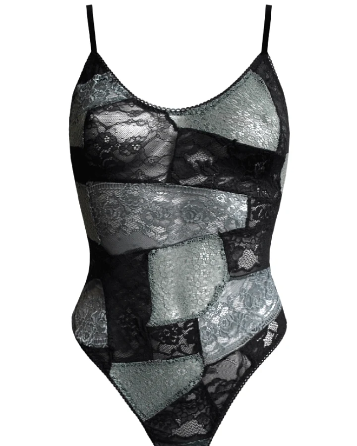Anekdot Damen vegan Bodysuit Bouquet Jade Schwarz & Hellgrün