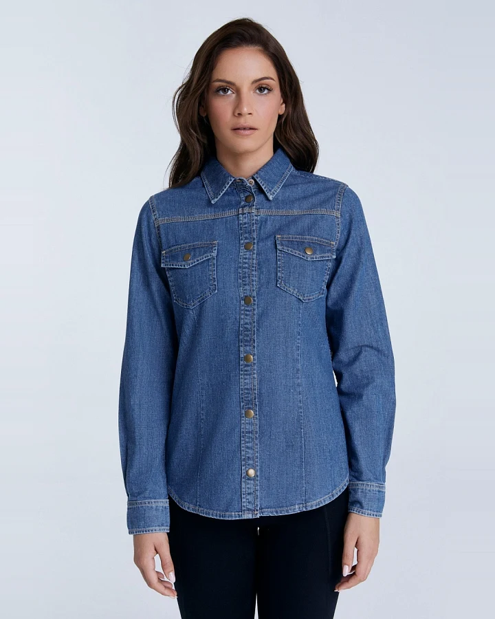 Evermind Damen vegan Hemd Denim Kristallblau