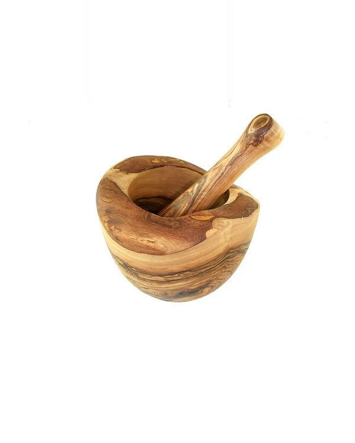 Olivenholz erleben Mörser rustikal inkl. Stößel (ca. 12 cm) aus Olivenholz