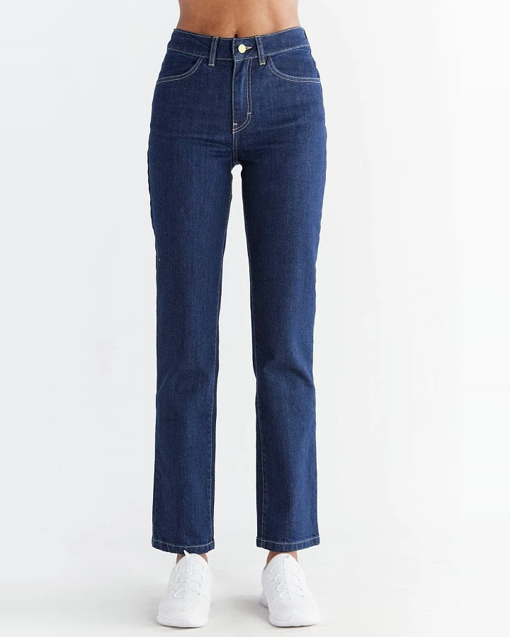 Evermind Damen vegan Jeans Straight Fit Dunkles Schieferblau