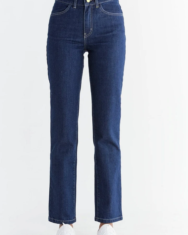 Evermind Damen vegan Jeans Straight Fit Dunkles Schieferblau