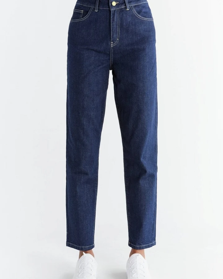 Evermind Damen vegan Jeans Mom Fit Dunkel Schiefer Blau