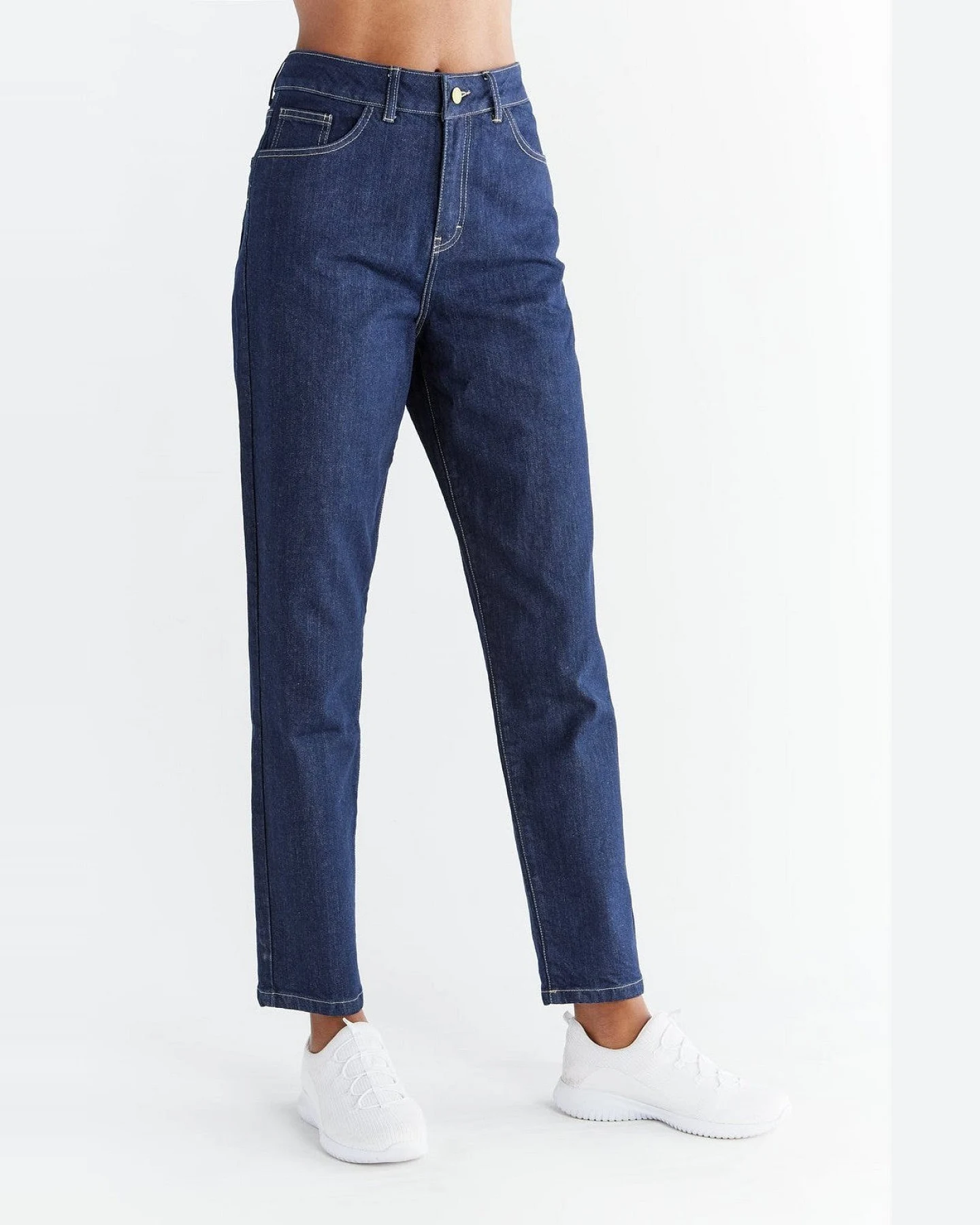 Evermind Damen vegan Jeans Mom Fit Dunkel Schiefer Blau – Ansicht 2