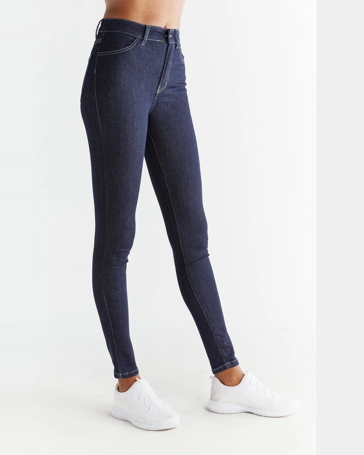 Evermind Damen vegan Jeans Skinny Fit Dunkel Schiefer Blau – Ansicht 2