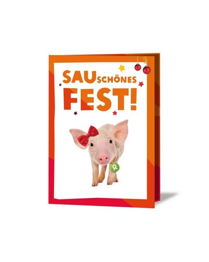 OxfamUnverpackt Spenden-Geschenk "Ferkel" (Weihnachtskarte mit Magnet)
