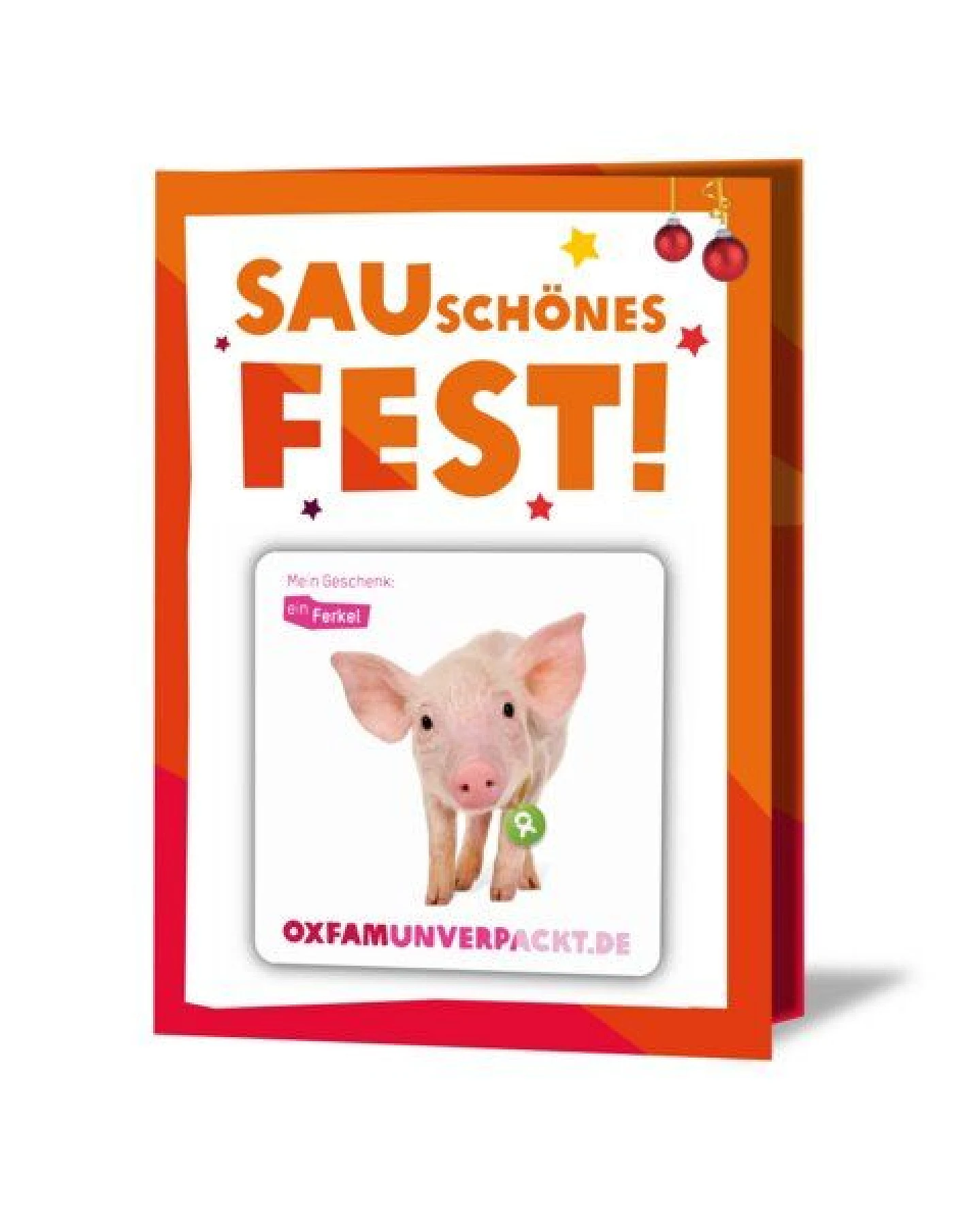 OxfamUnverpackt Spenden-Geschenk "Ferkel" (Weihnachtskarte mit Magnet) – Ansicht 2