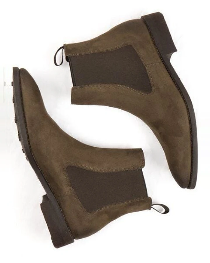 Will's Vegan Shop Goodyear Welt Chelsea-Boots Dunkelbraunes Veganes Wildleder Herren